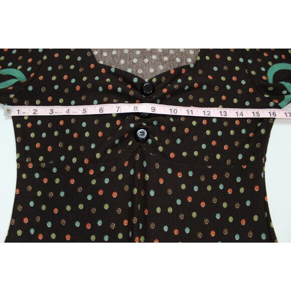 Funky People Boho Print Long Sleeve Mini Dress L Polka Dot Border - Picture 4 of 5